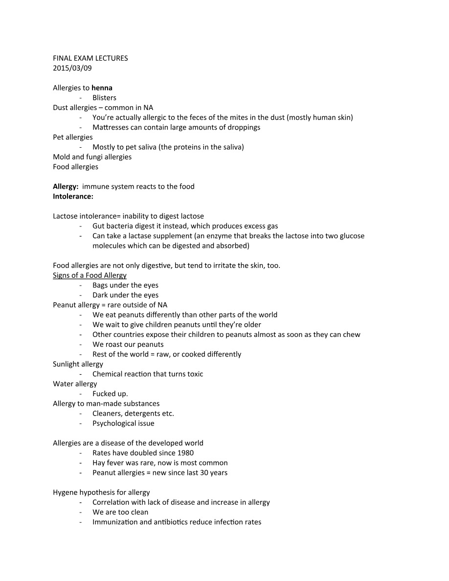 Final Exam Lectures - March 9, 2015