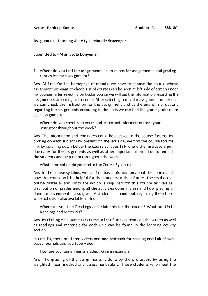 Moodle Scavenger Hunt - Learning Activity 1