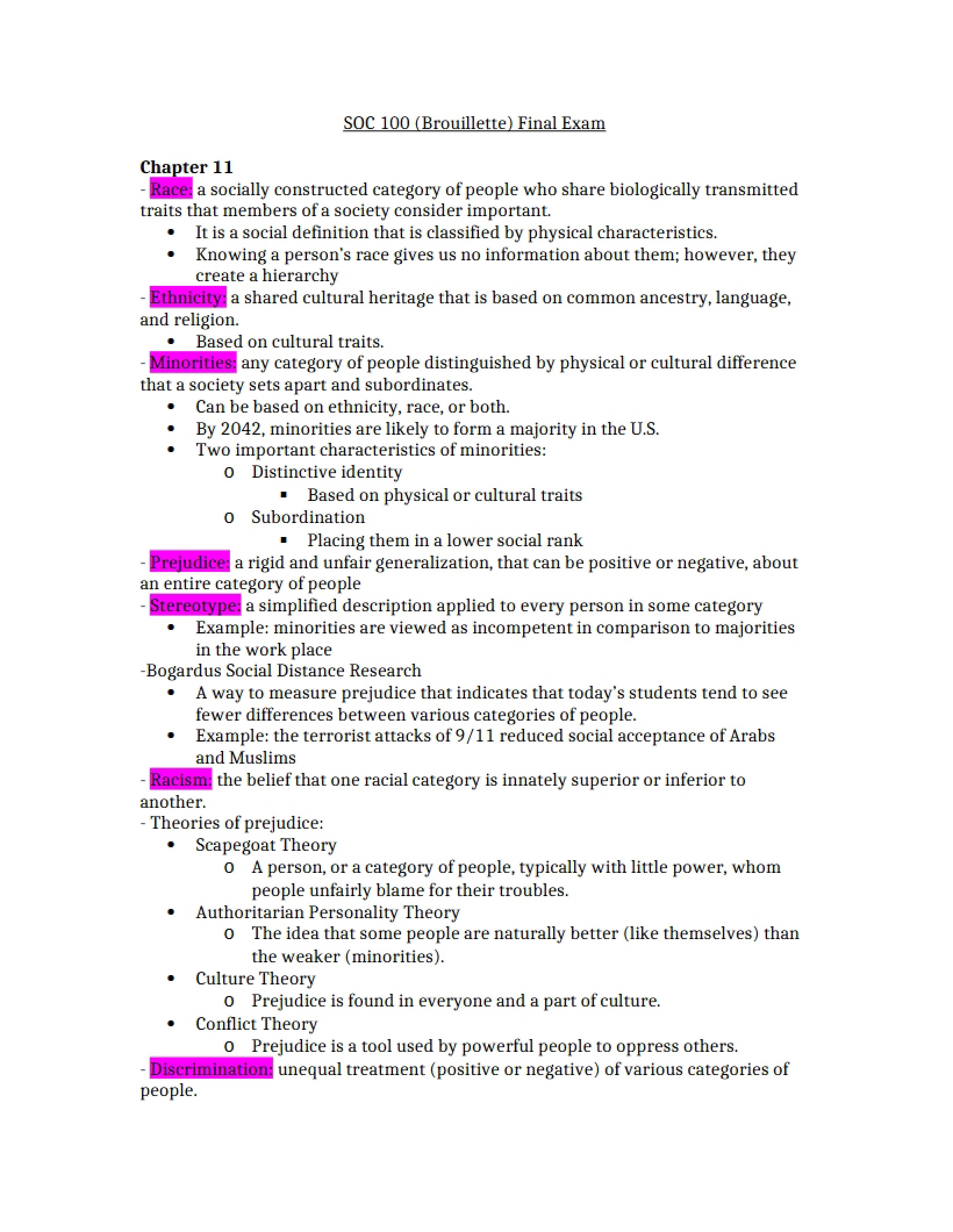 Sociology Final Exam