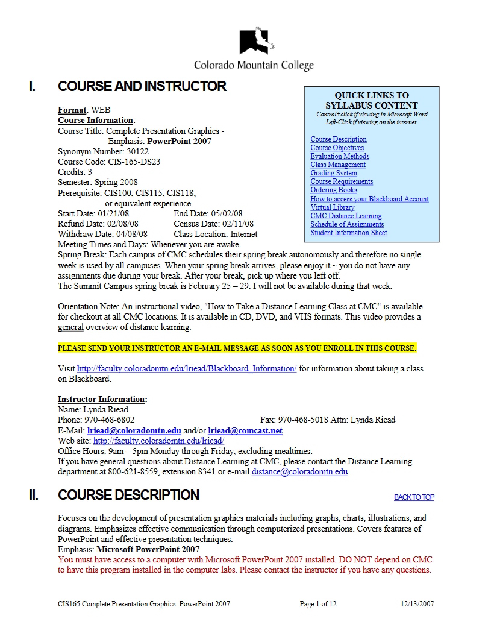 PowerPoint 2010 Syllabus