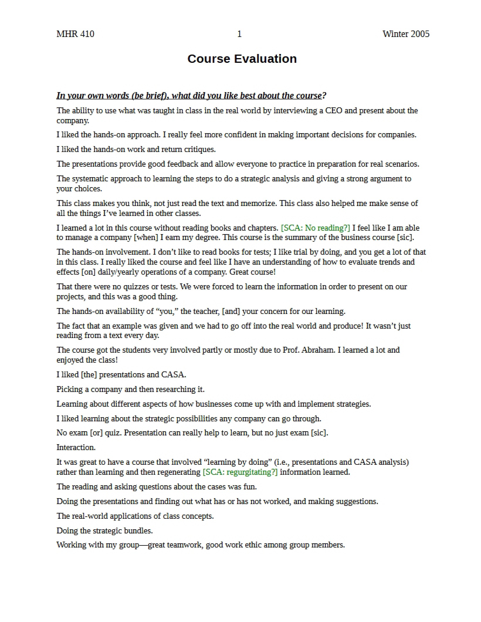 Course Feedback Evaluation