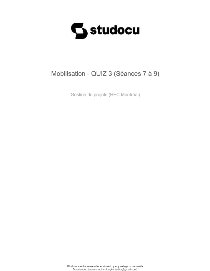 Quiz 3 - Mobilisation (Séances 7 à 9)