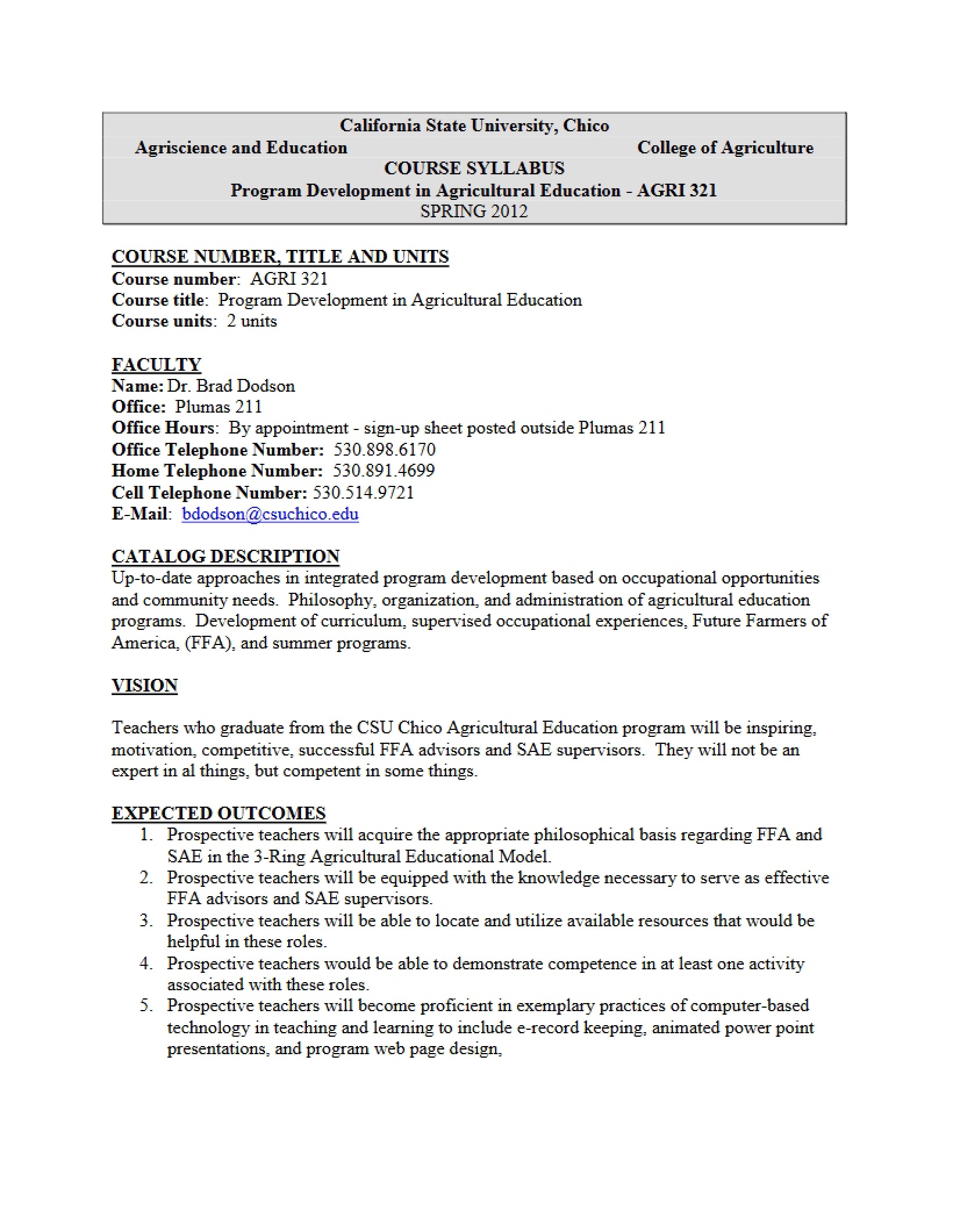 Syllabus for Ag Ed Program Development