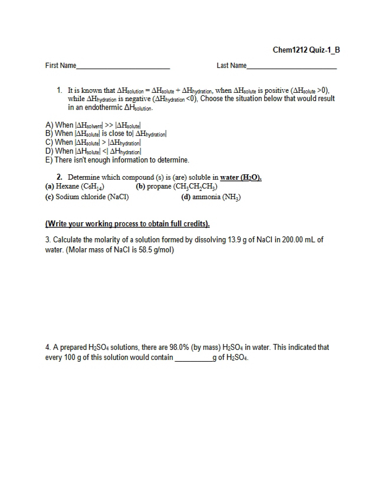 Chemistry II Assessment