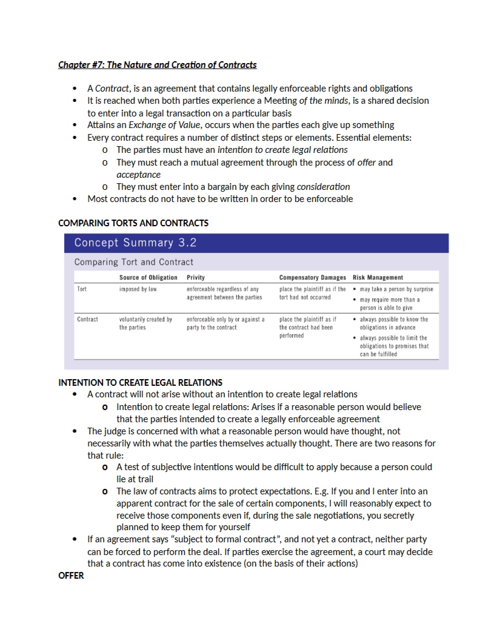 Contracts Creation and Nature (Chapter 7)
