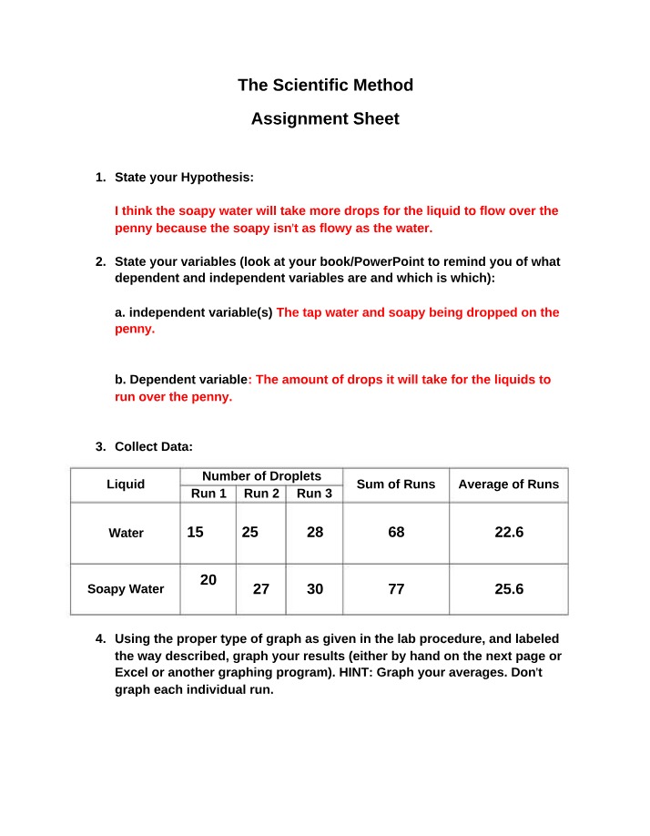 Assignment Sheet - The Scientific Method
