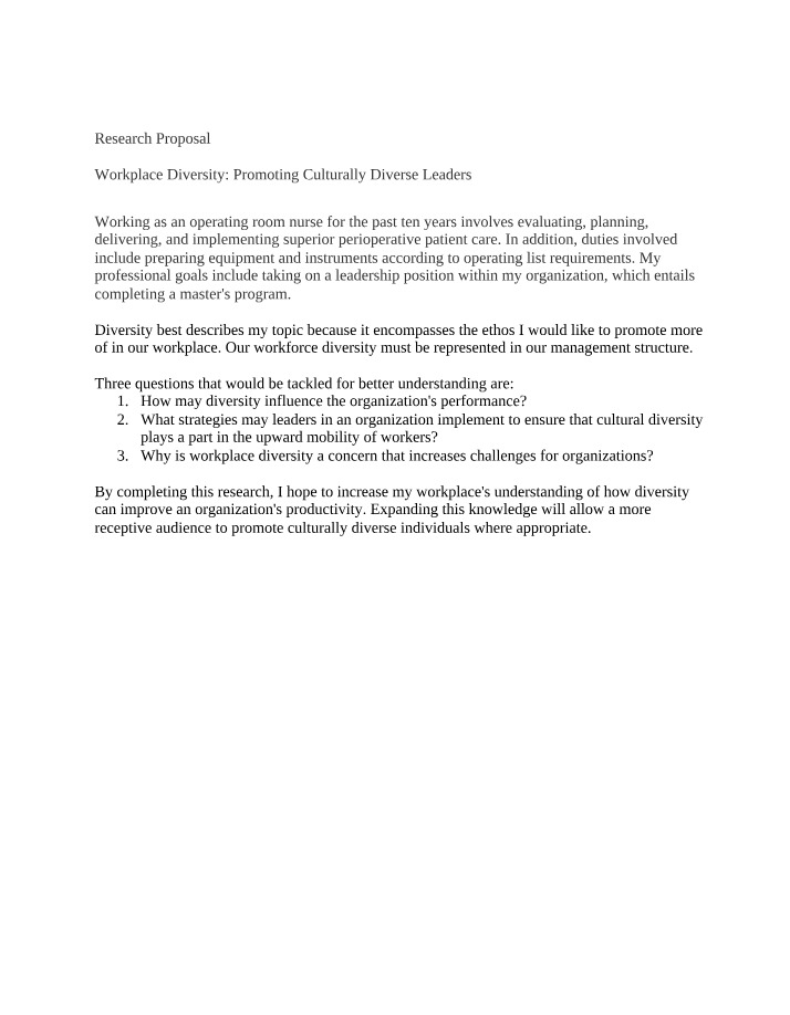 Research Proposal - Workplace Diversity and Culturally Diverse Leaders