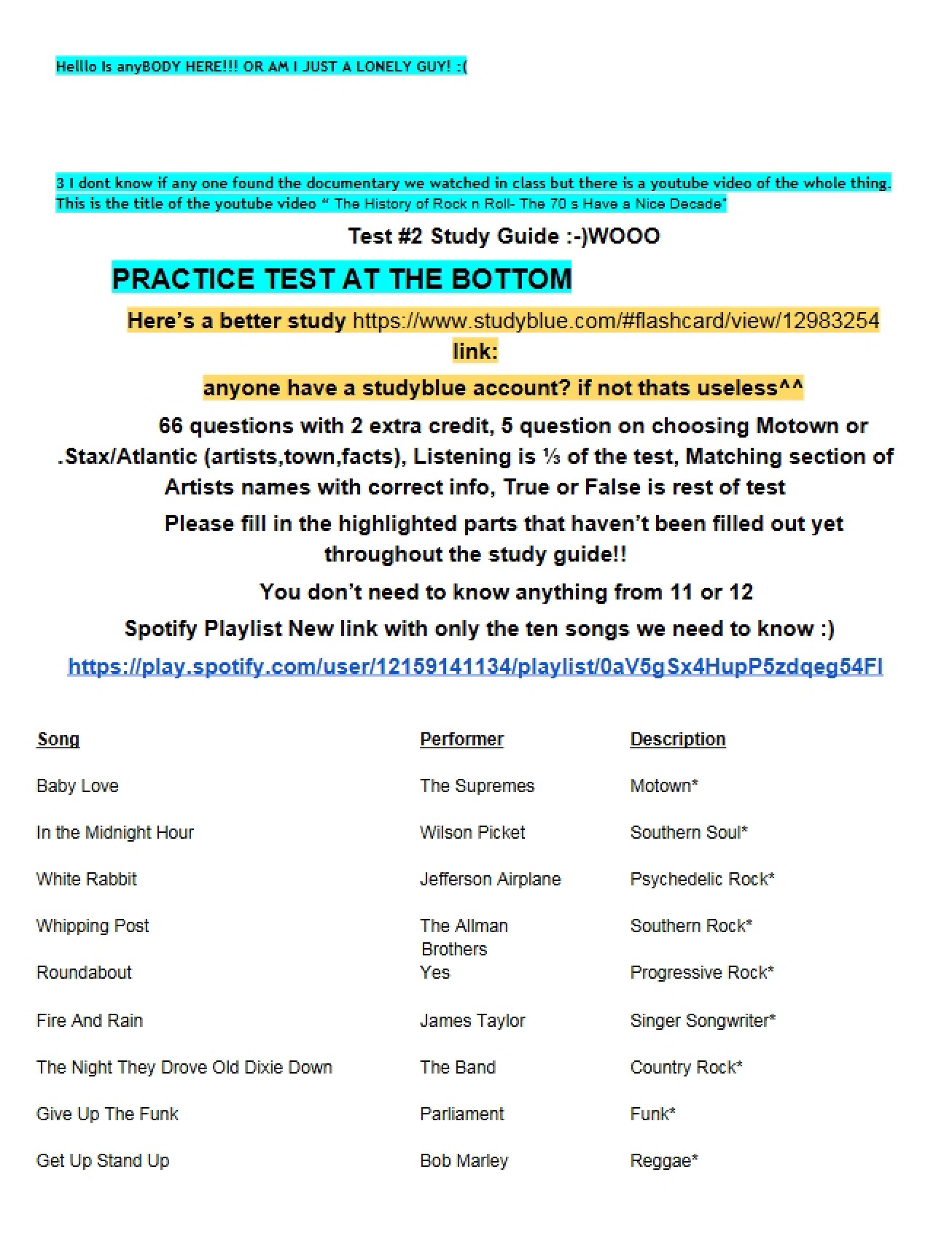 History of Rock Final Exam (Part 2)