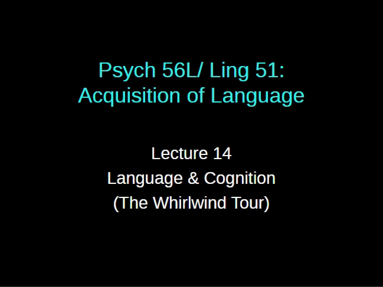 Cognition of Language: Lecture Fourteen