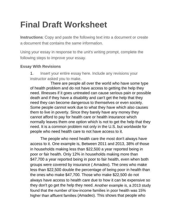 Final Draft Worksheet Part B