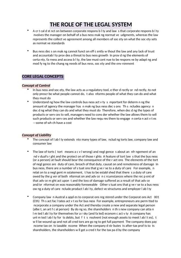 Role of the Legal System in Business Decision Making