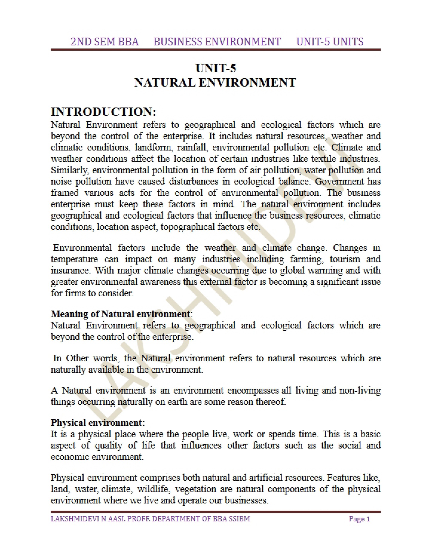 Natural Environment (Unit 5)