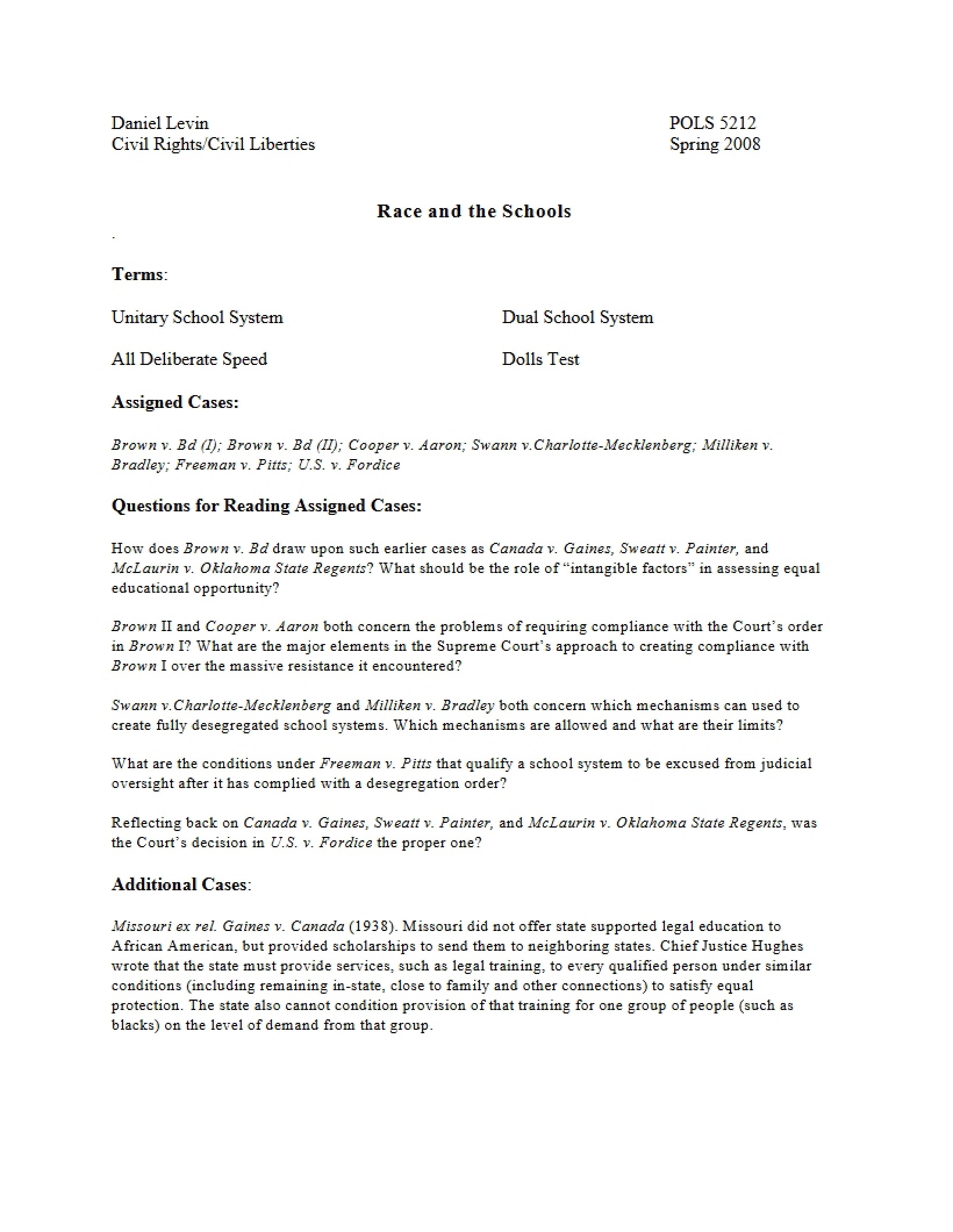 Study Sheet Race and the Schools