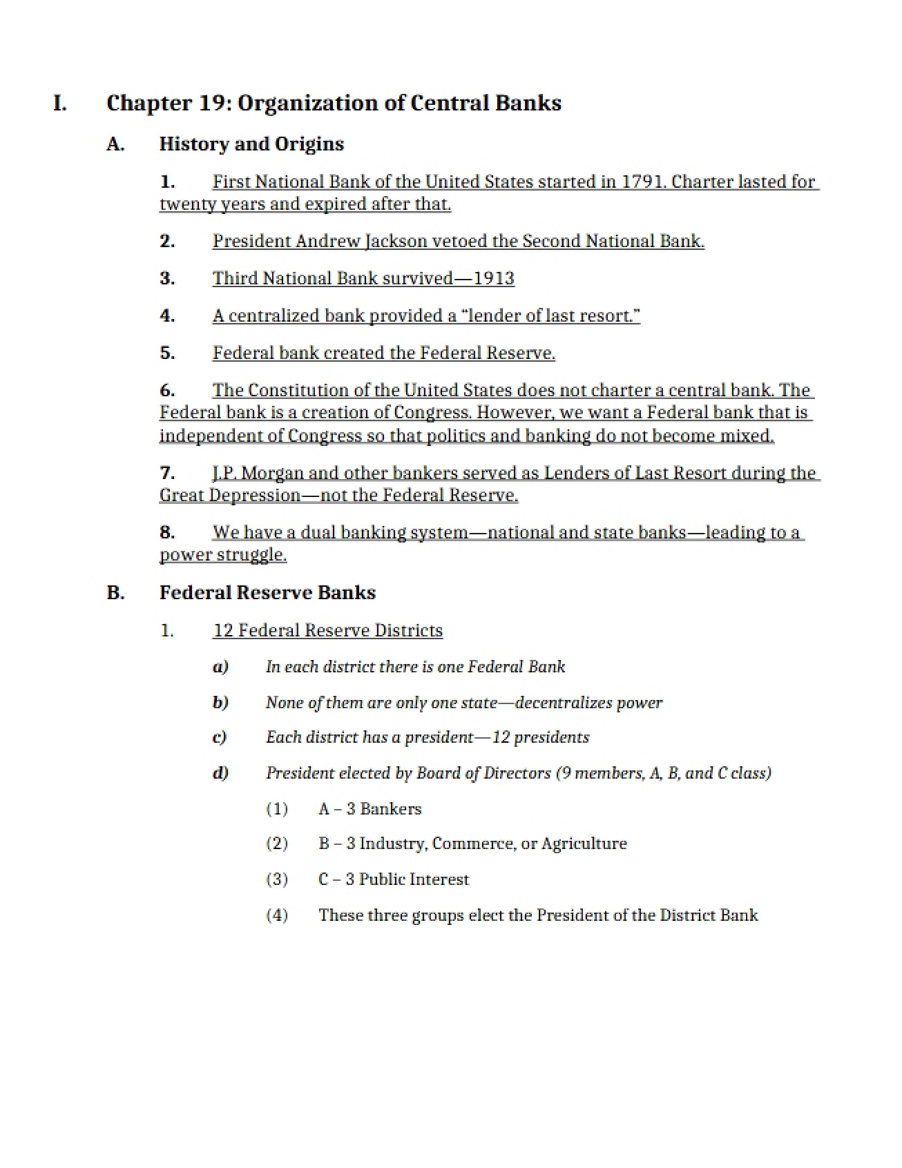 Chapter Nineteen's Guide to the Organization of Central Banks