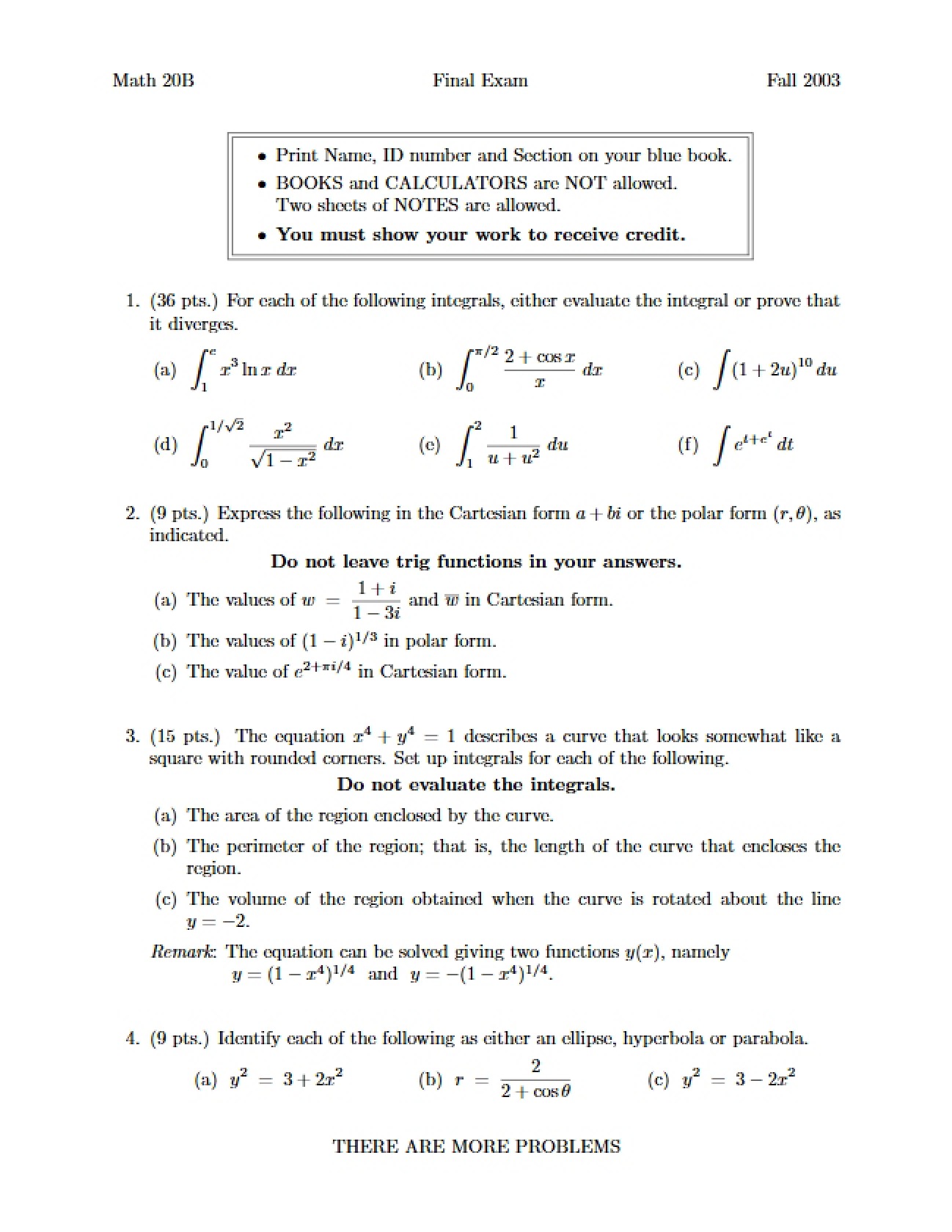 Comprehensive Term-End Calculus II Assessment