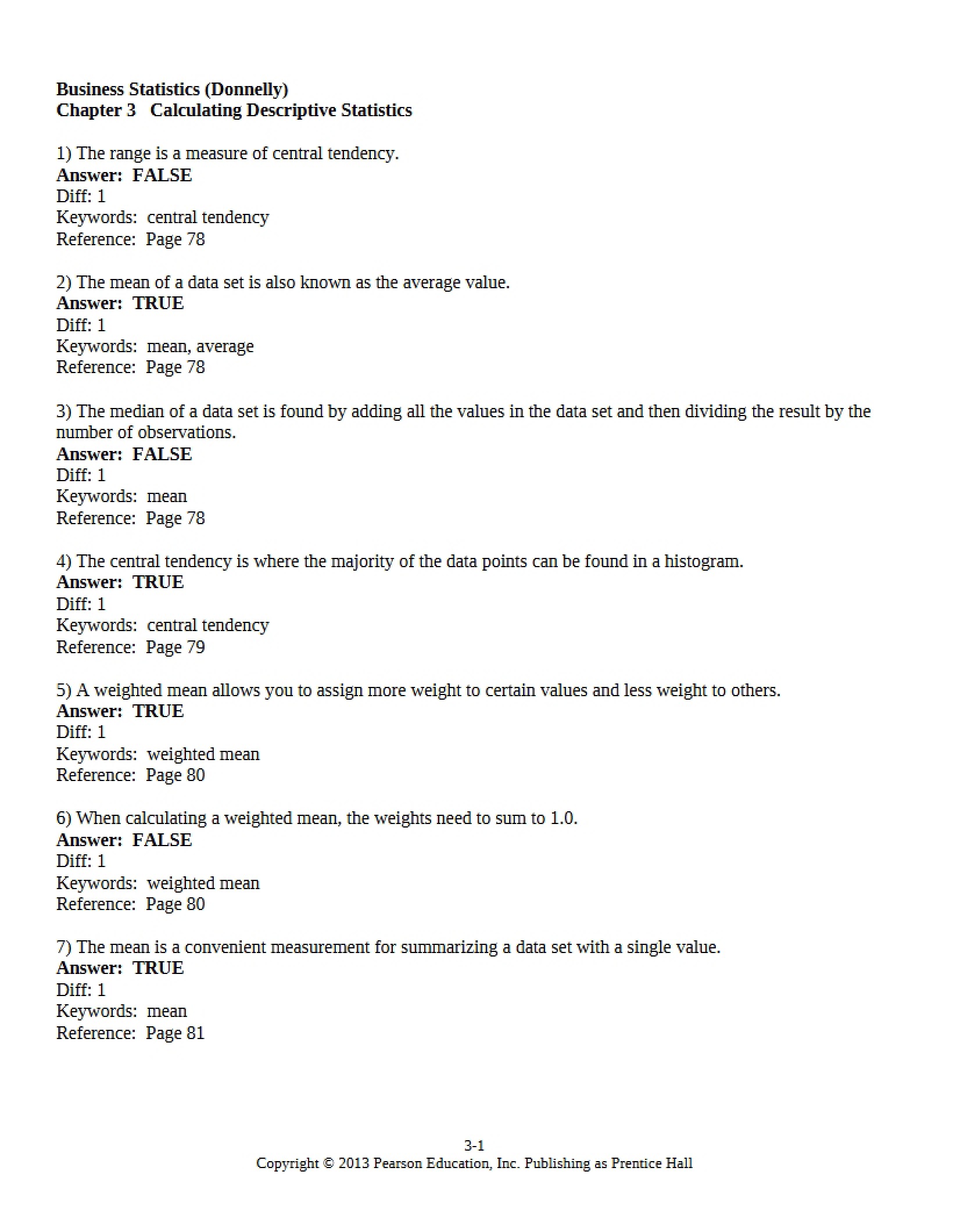 Calculation of Descriptive Statistics (Ch. 3)