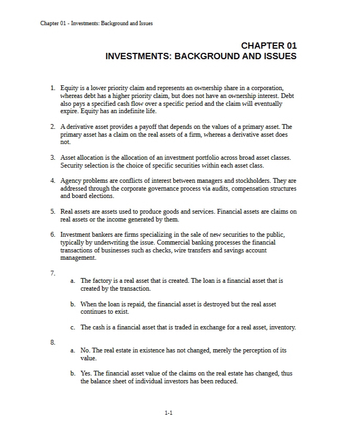 Investments Issues and Background