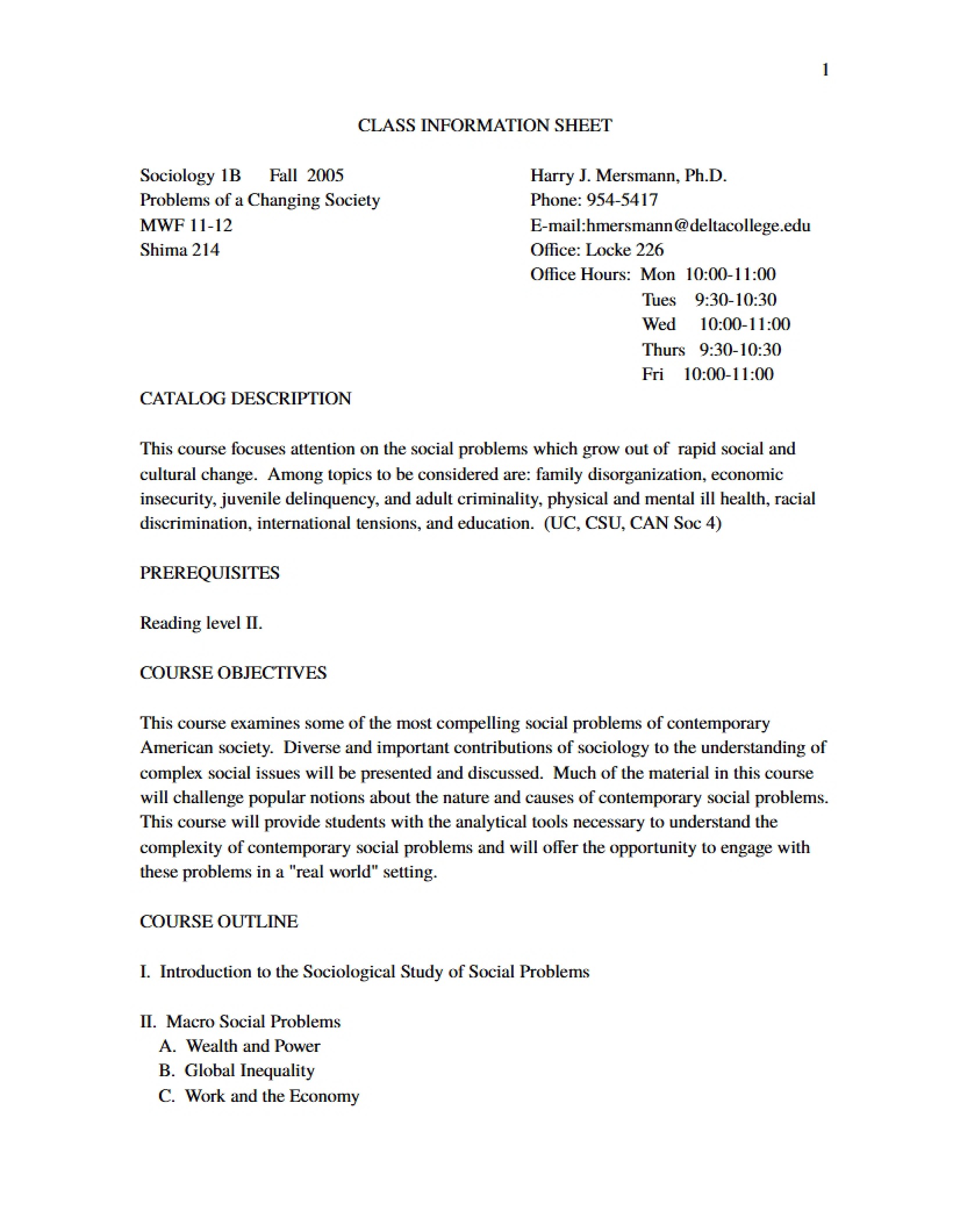 Info Sheet Problems of a Changing Society