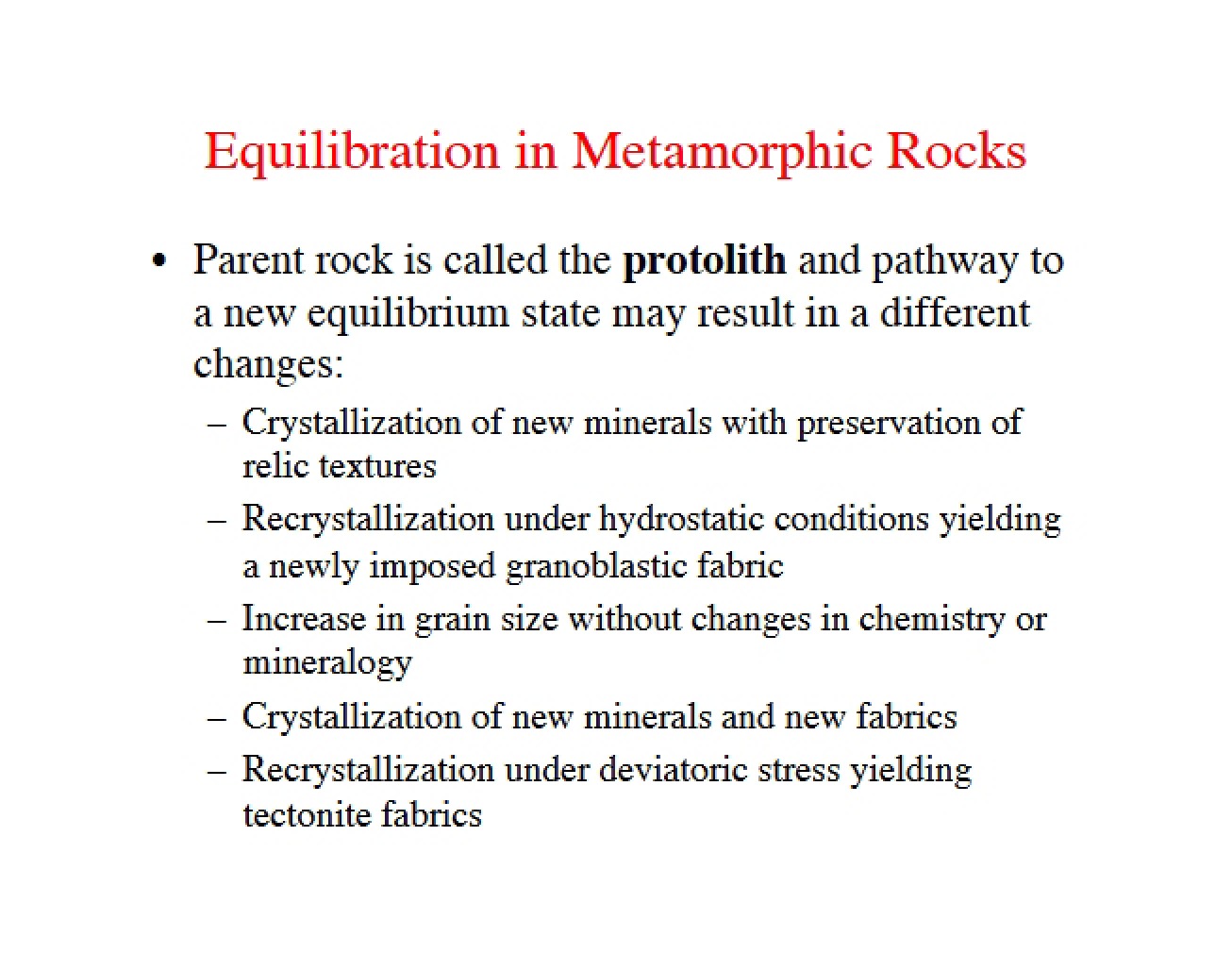 Metamorphic Rocks Equilibration