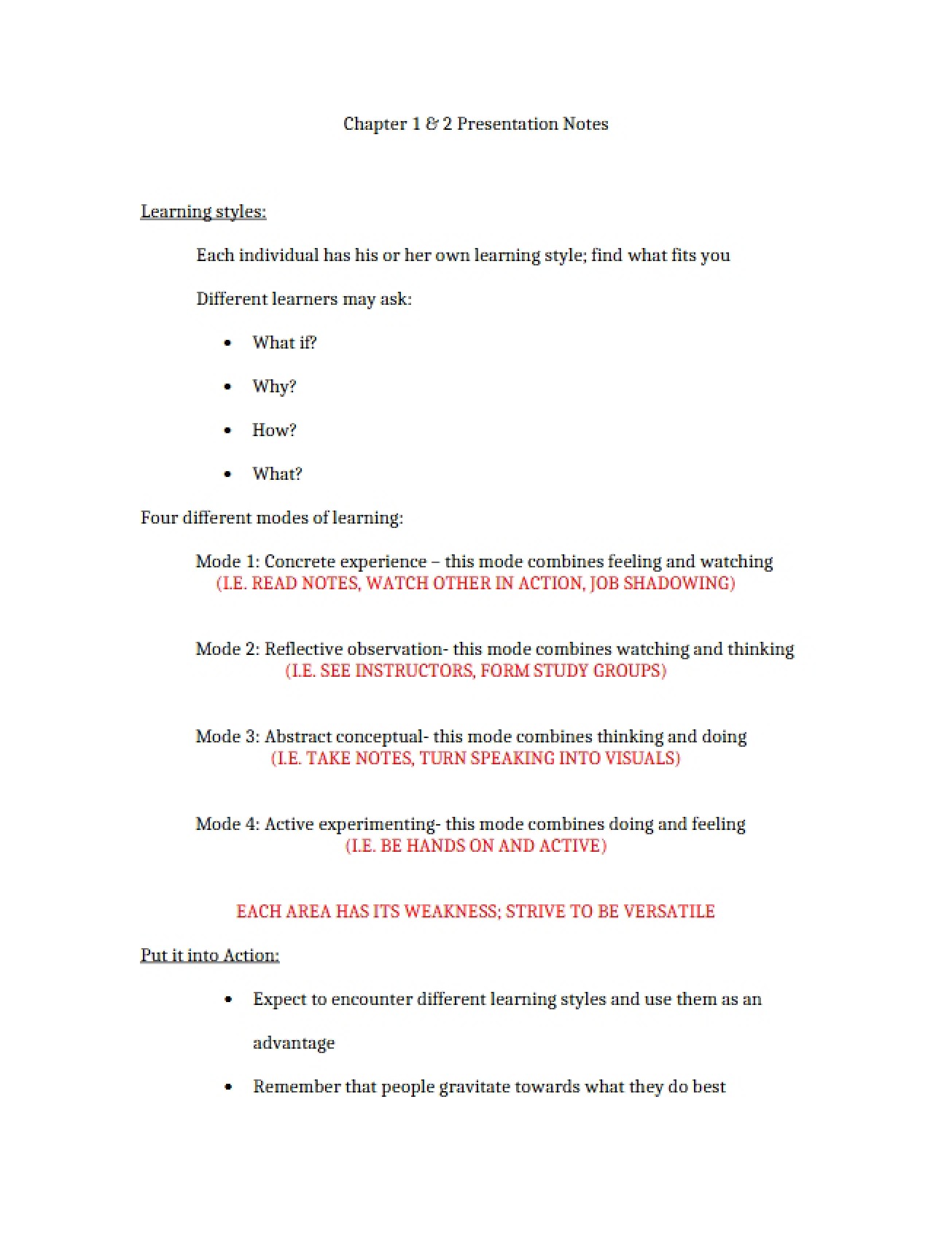 Set of Lecture Notes for a University Success Course