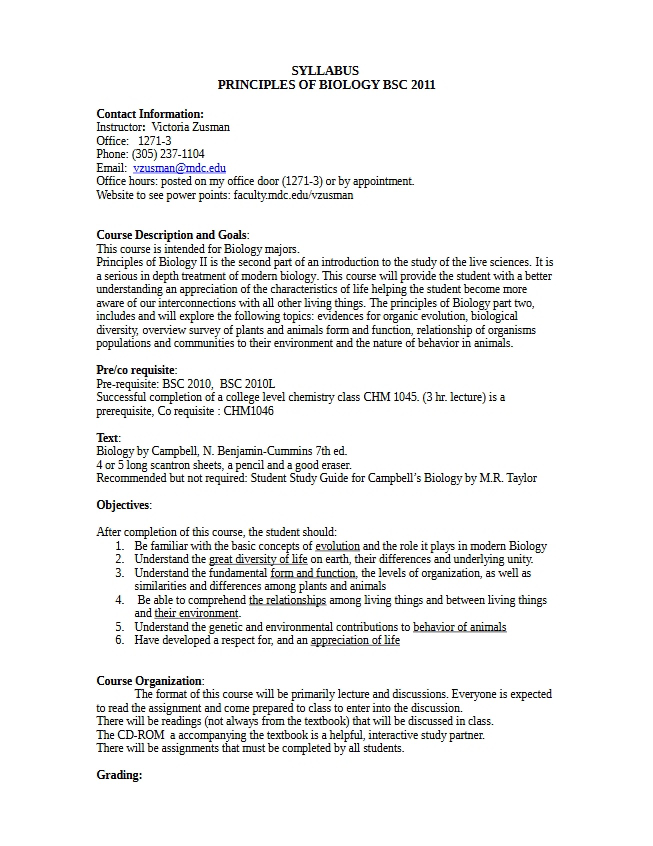Principles of Biology 2 Syllabus