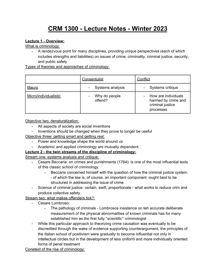 Lecture Notes for CRM 1300