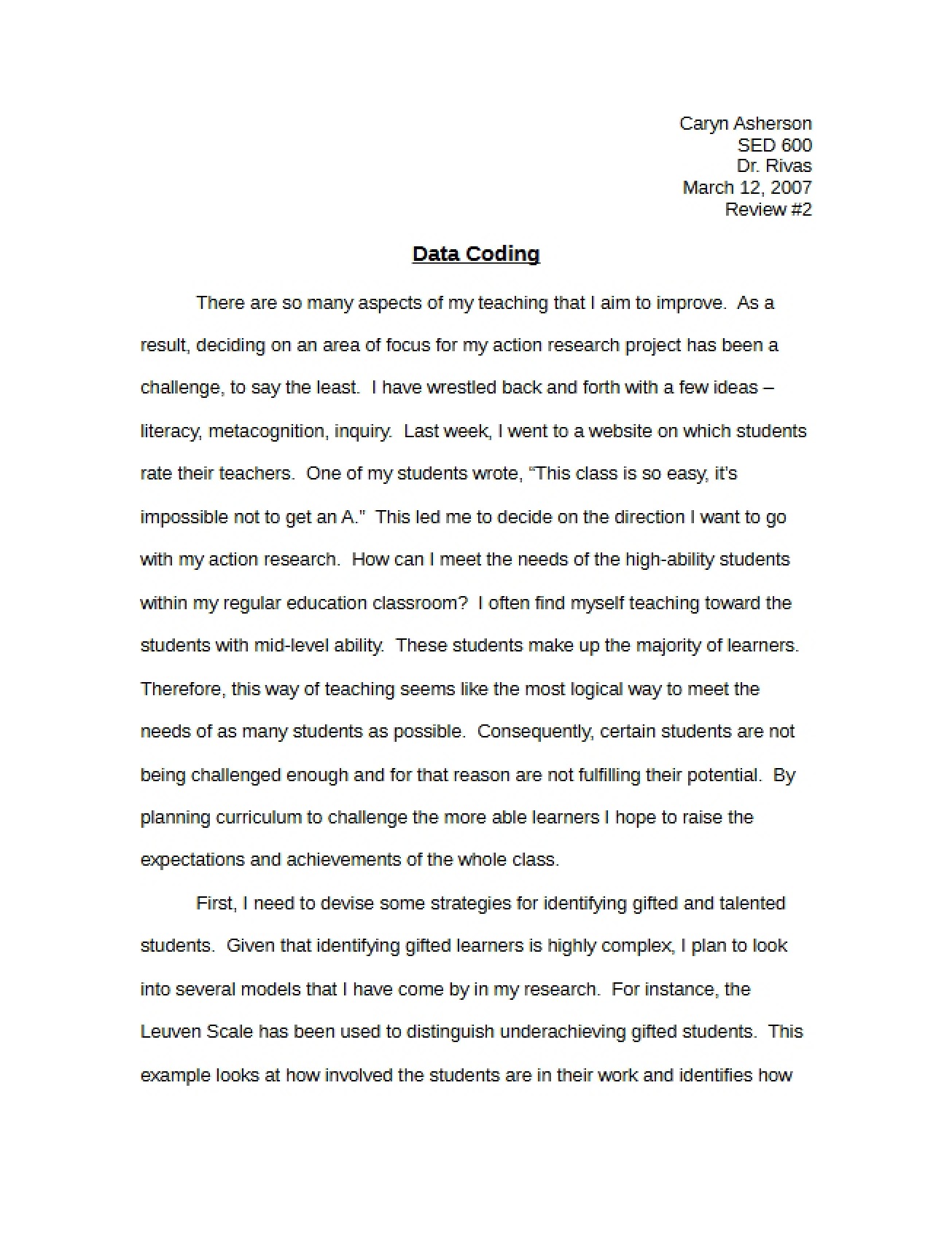 Coding of Data