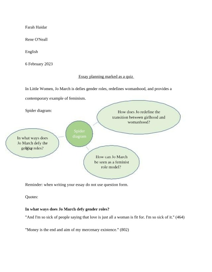 Jo March as a Feminist Example - Essay Planning
