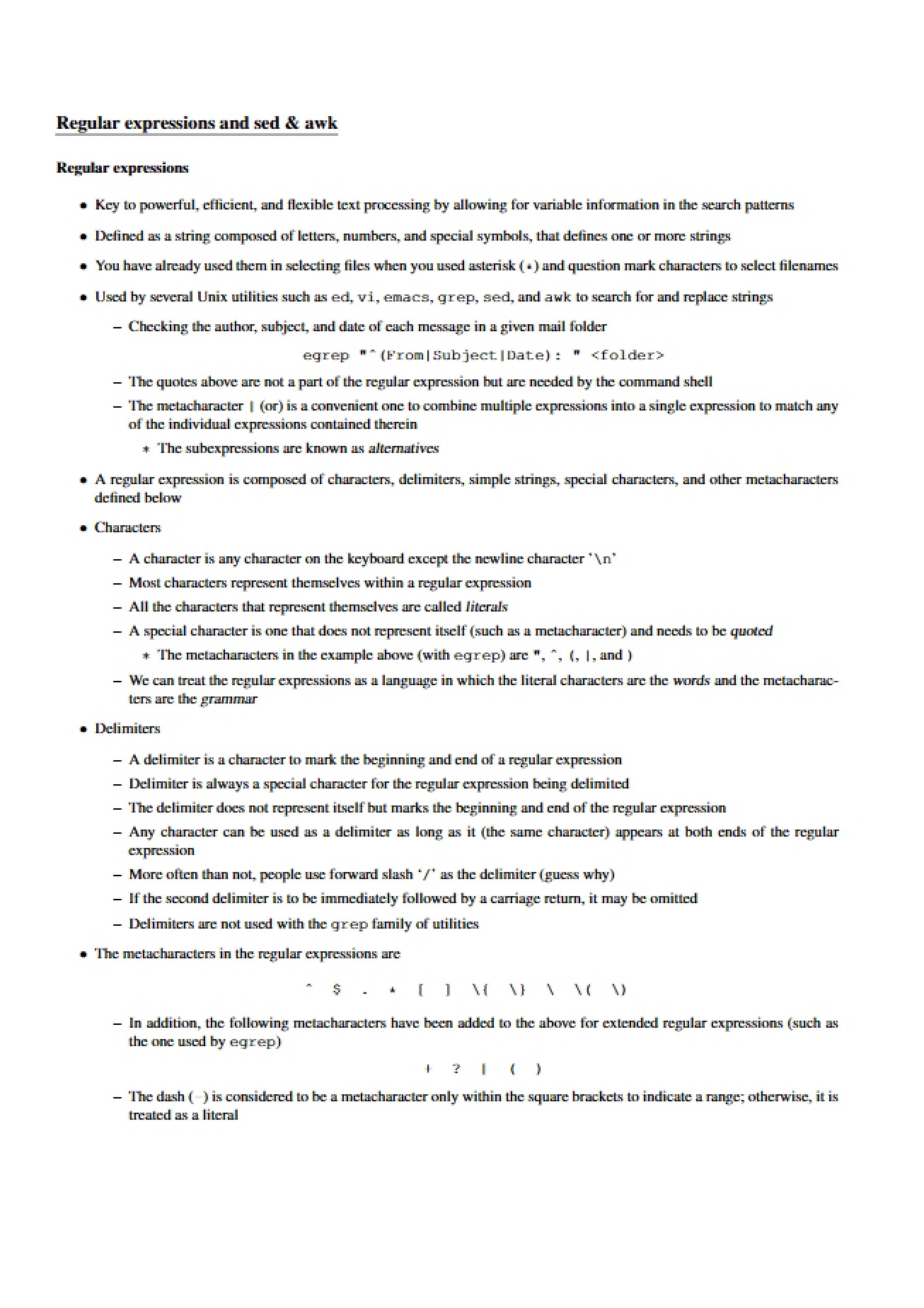 Sed, Awk, and Regular Expressions
