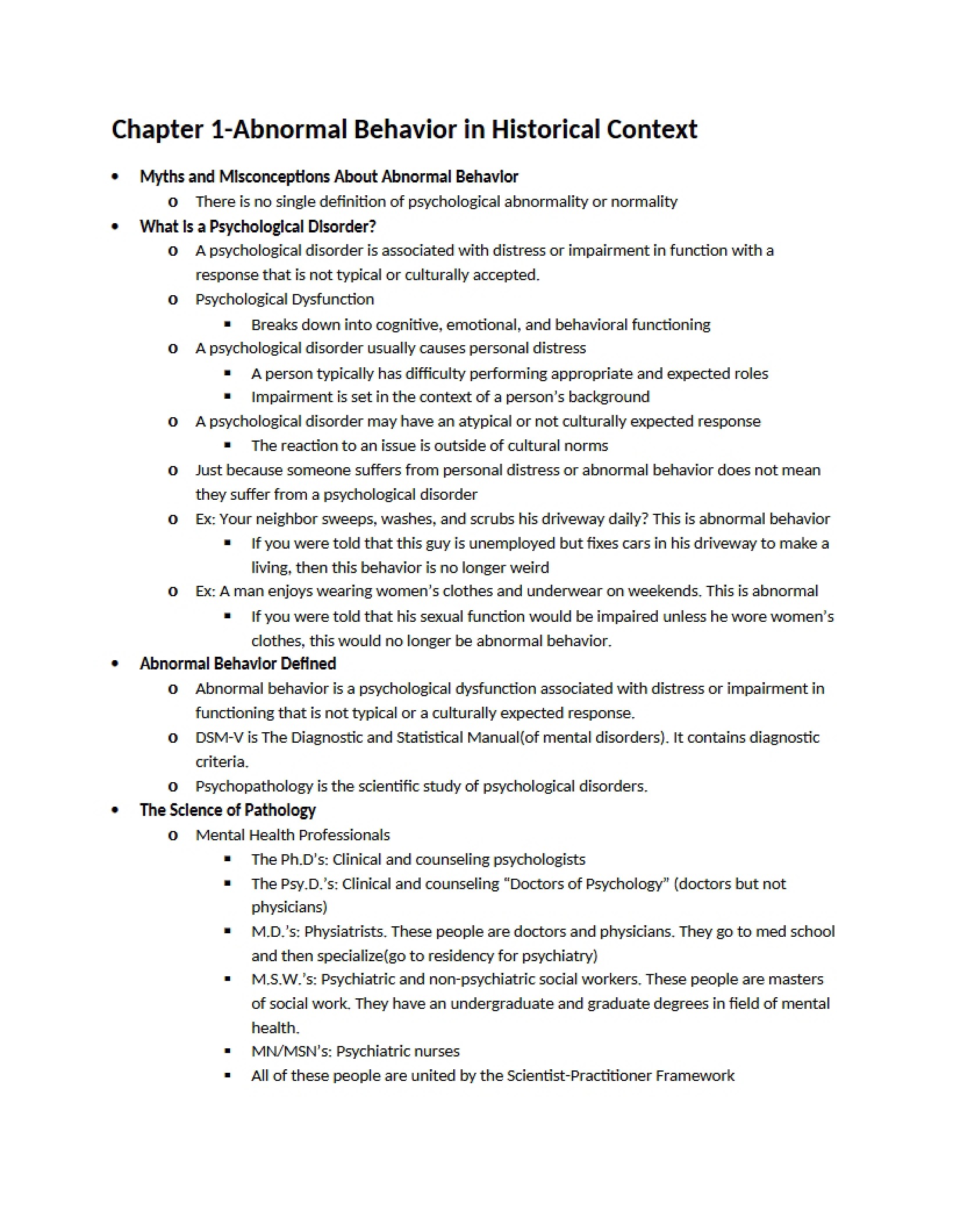 Abnormal Behavior Chapter One