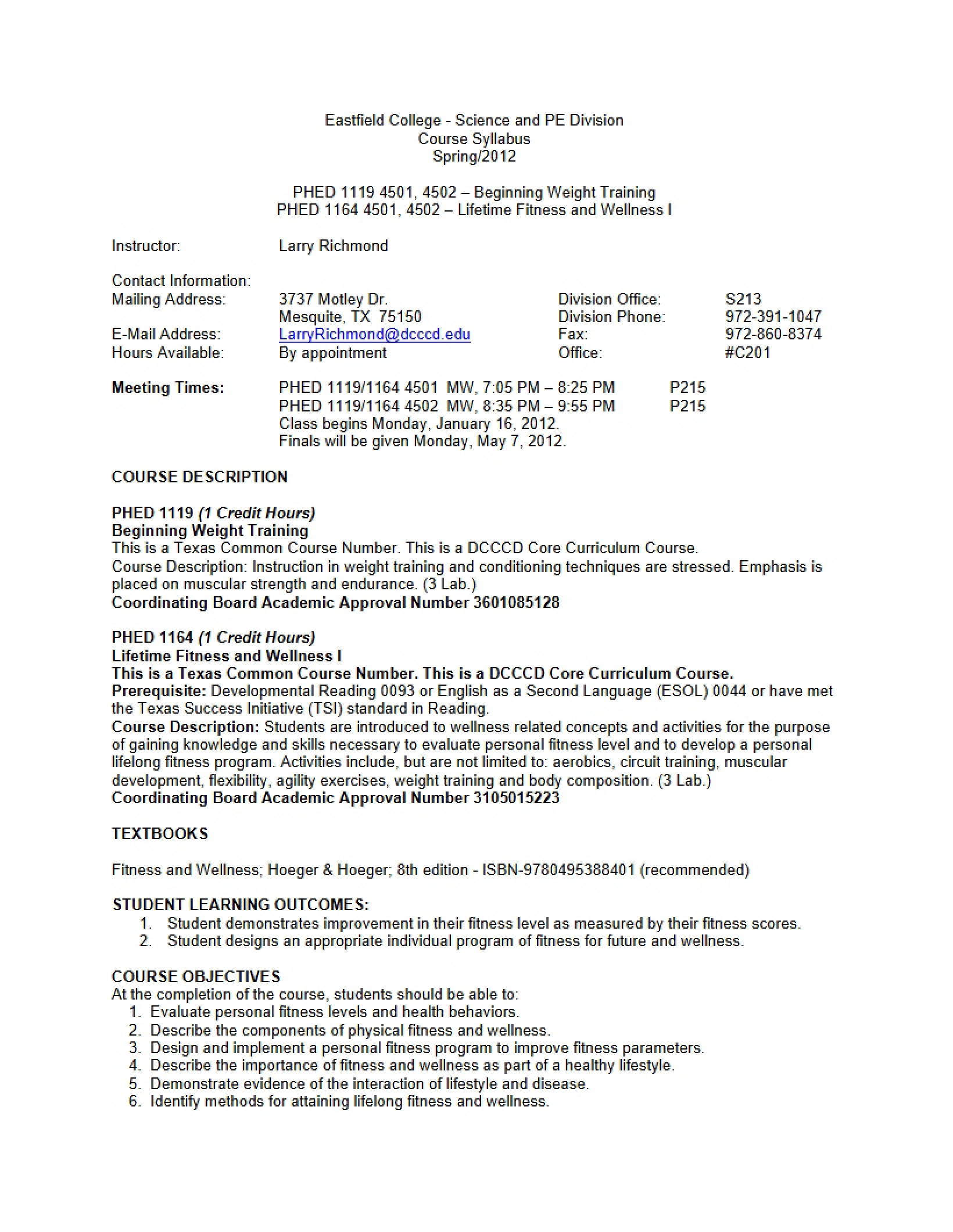 Syllabus for Beginning Weight Training (1)