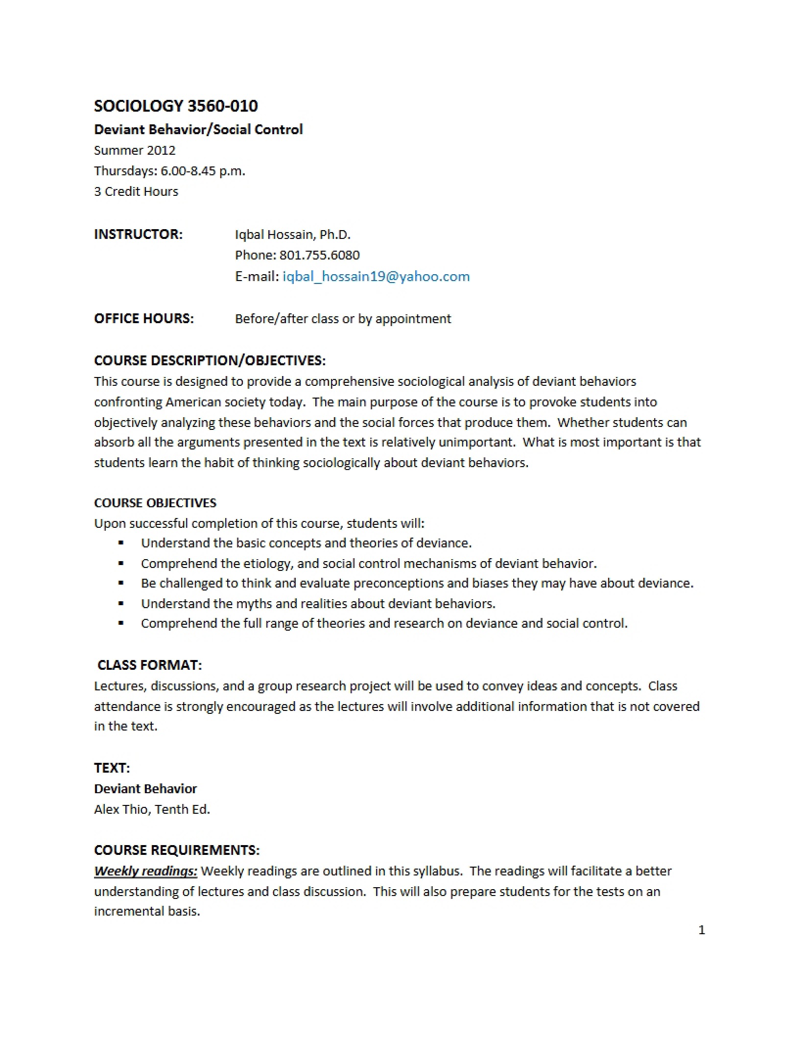 Sociology 3560 Course Syllabus