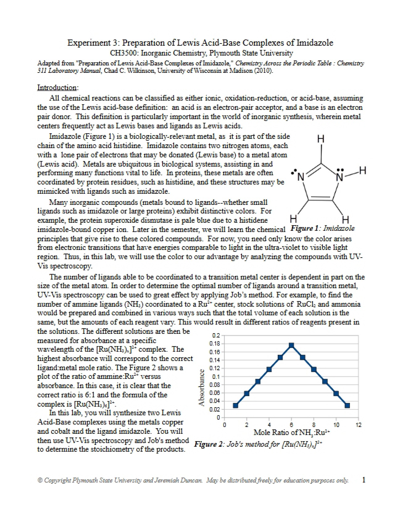 Experiment on the Preparation of Lewis Acid-Base Complexes of Imidazole