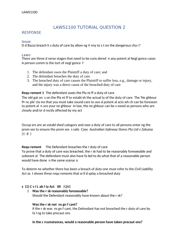 Question 2 from LAWS1100 Tutorial