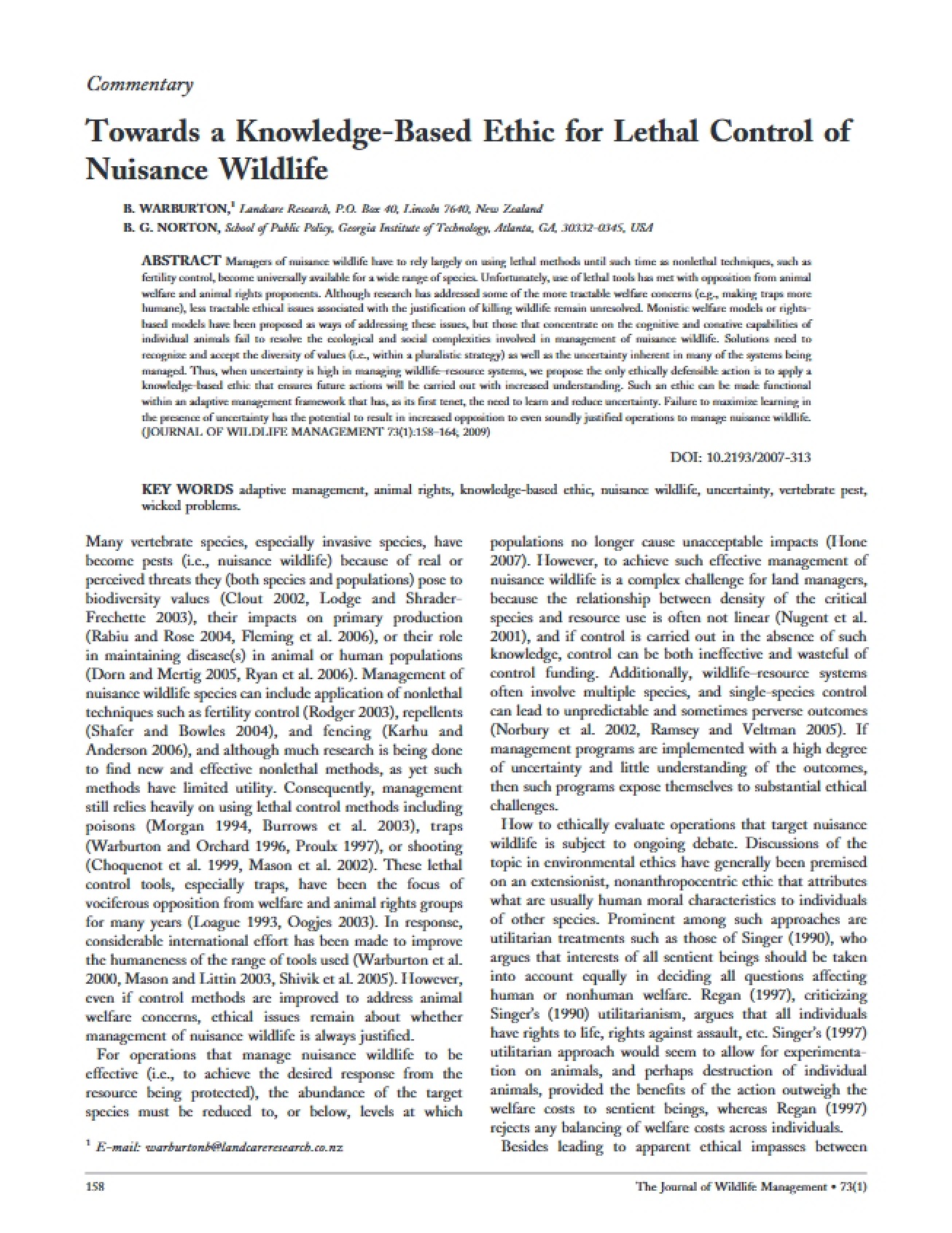 Nuisance Wildlife Control A Knowledge-Based Ethical Approach