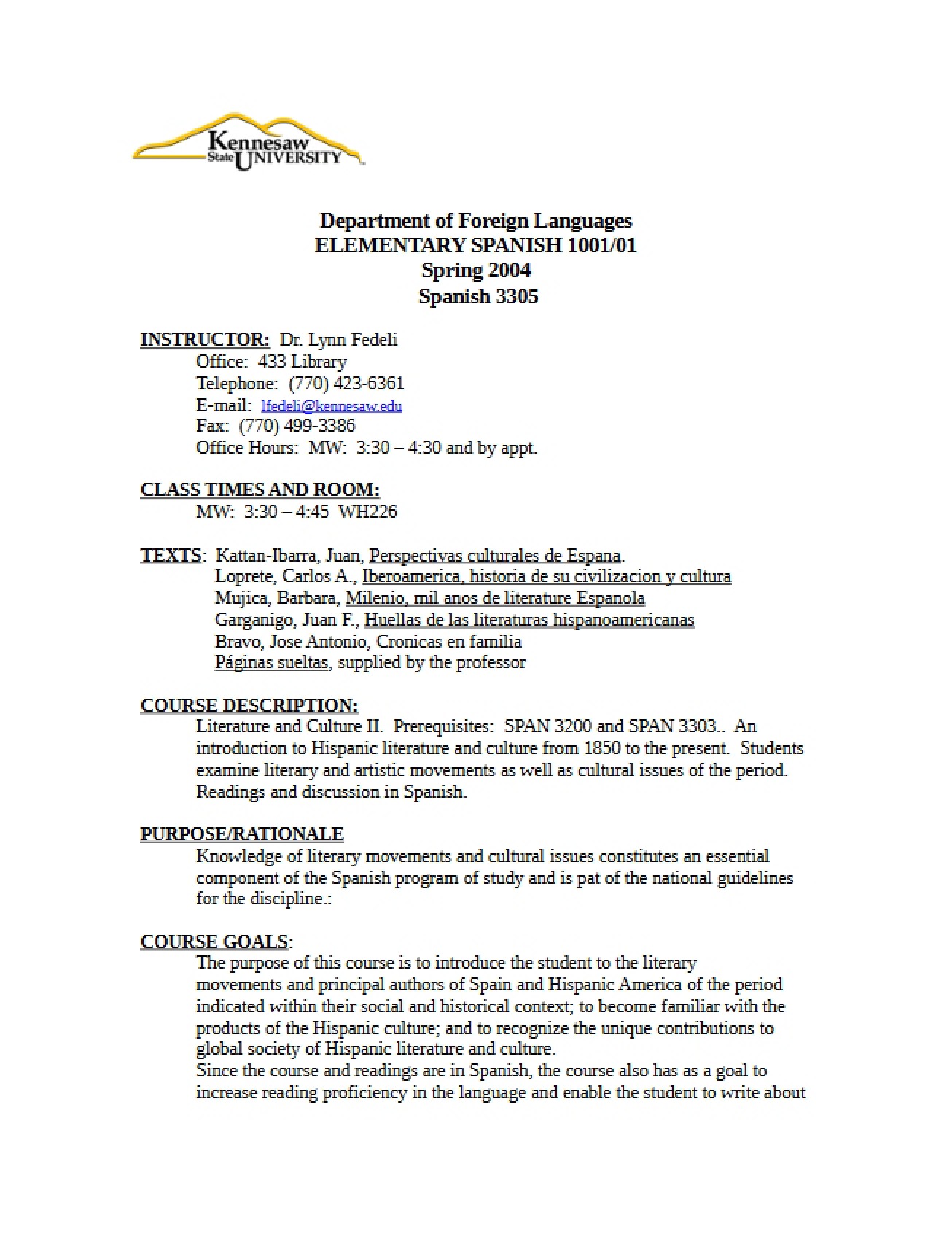 Academic Plan for Literature And Culture II