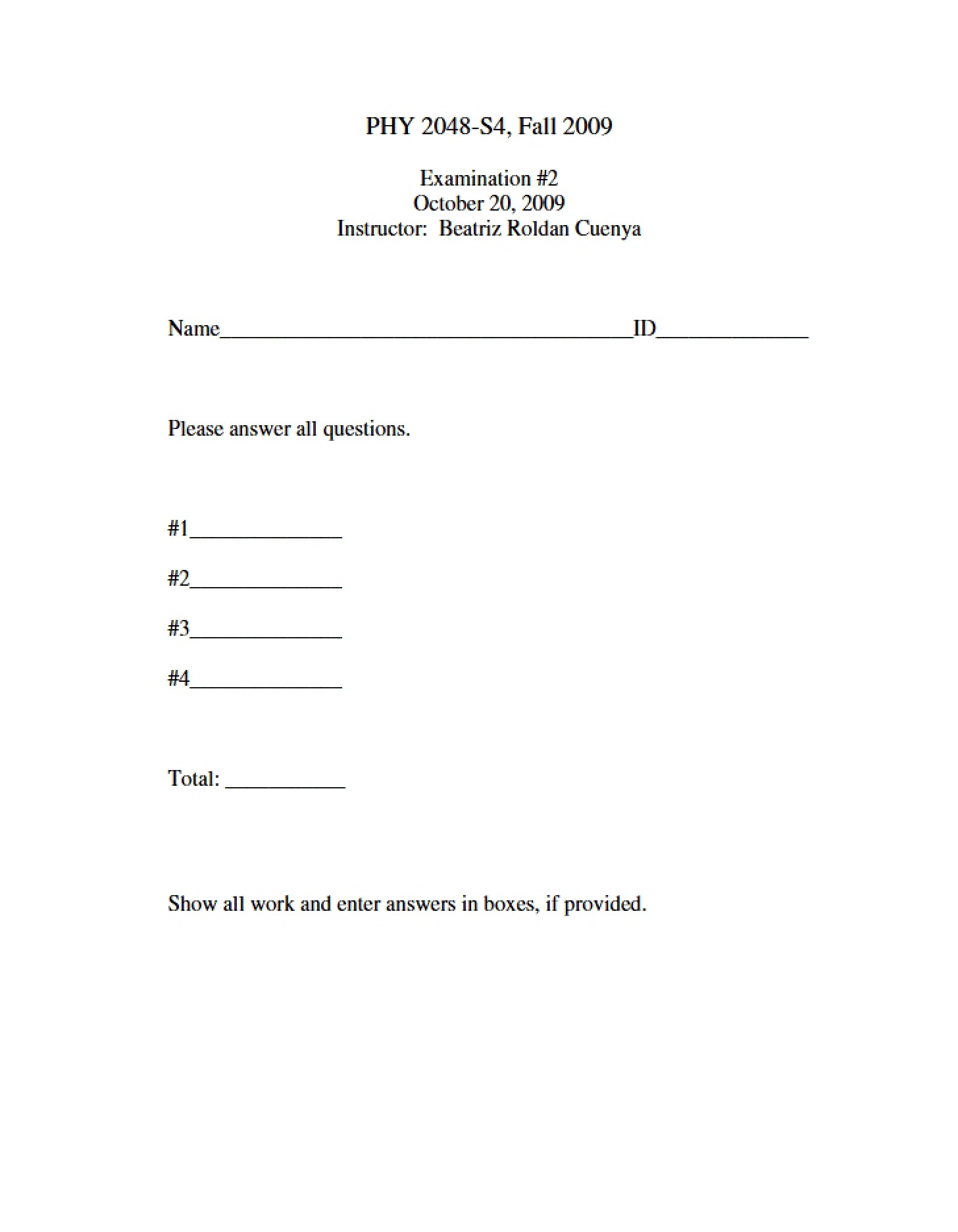 Examination for PHY 2048