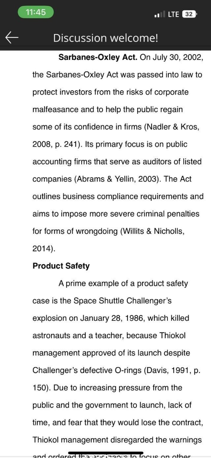 Discussion - Sarbanes-Oxley Act and Product Safety