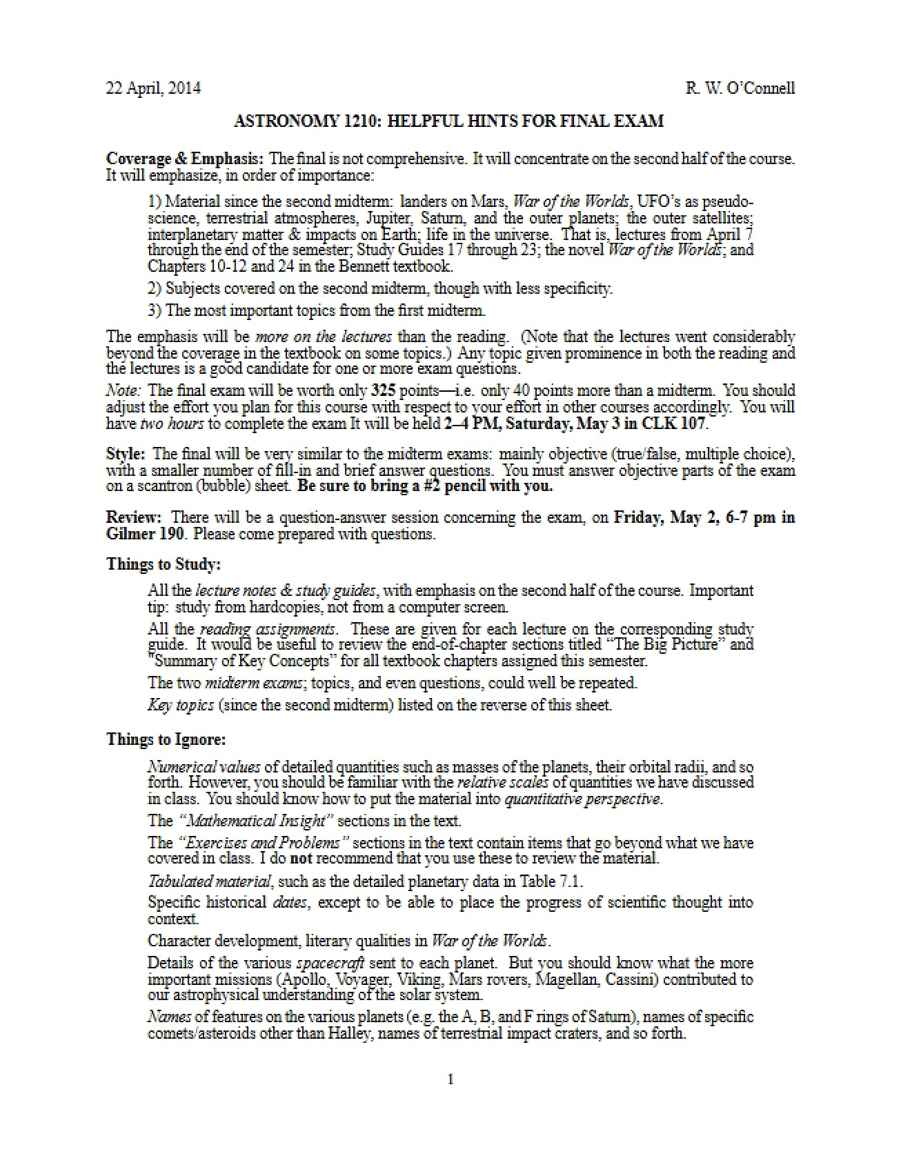 Final Exam Tips