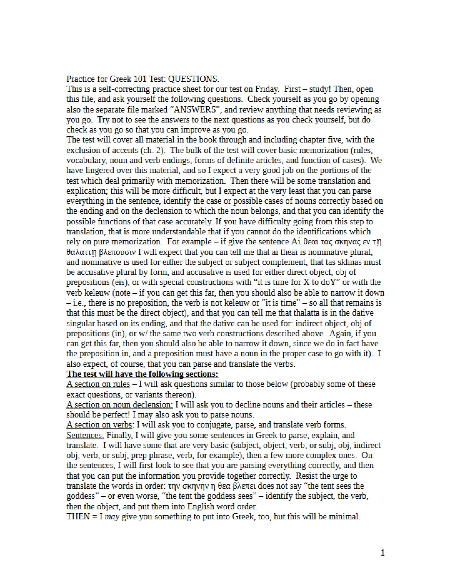 Practice Test 1 Questions (Greek 1010 Fall '12)