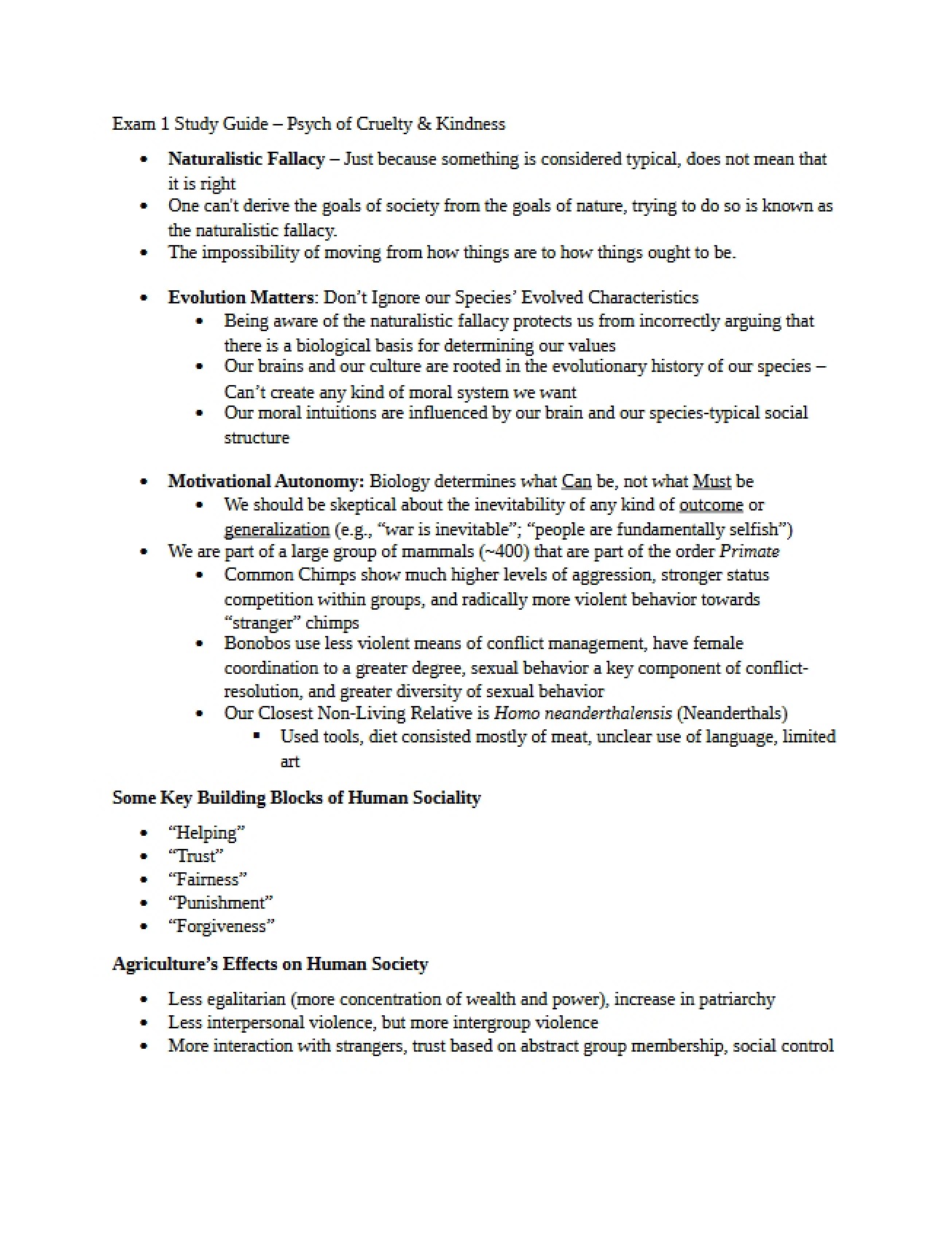 Study Guide for Exam One