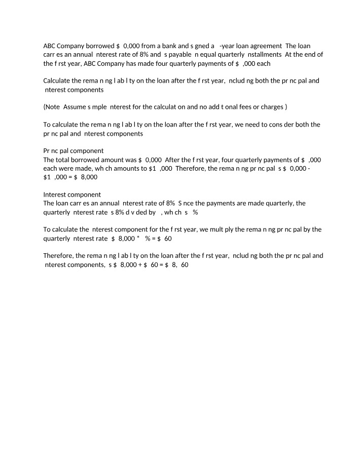 ABC Company Loan - Remaining Liability After 1 Year