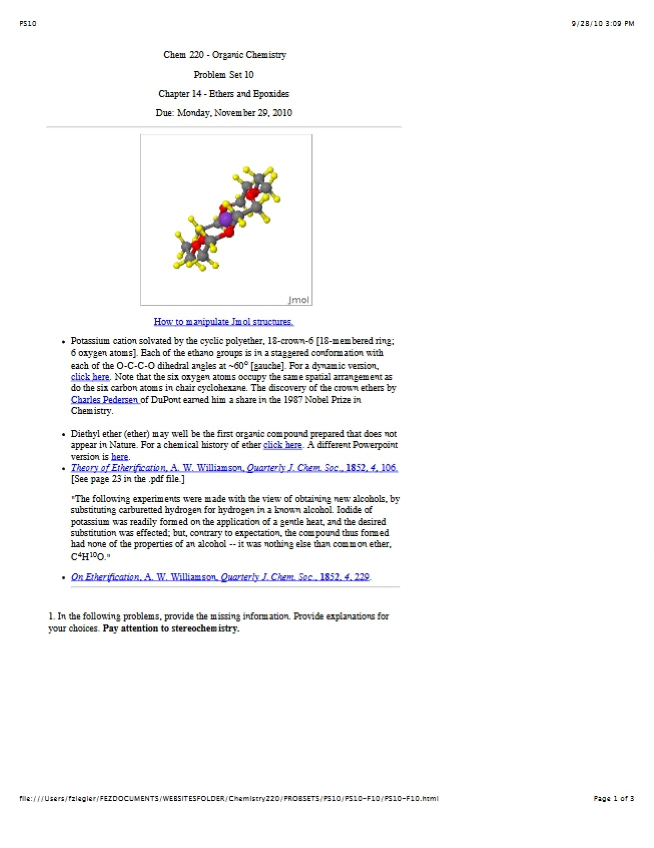 Tenth Problem Set
