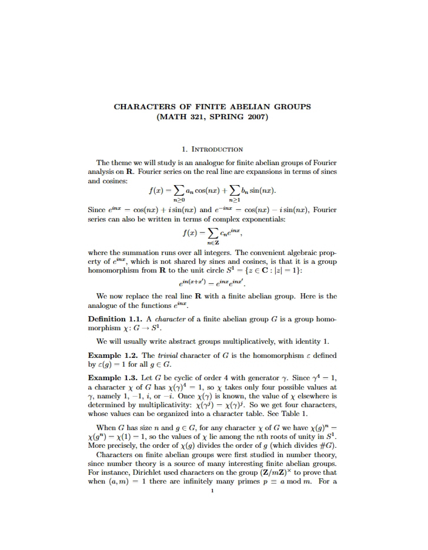 Finite Abelian Groups Characters