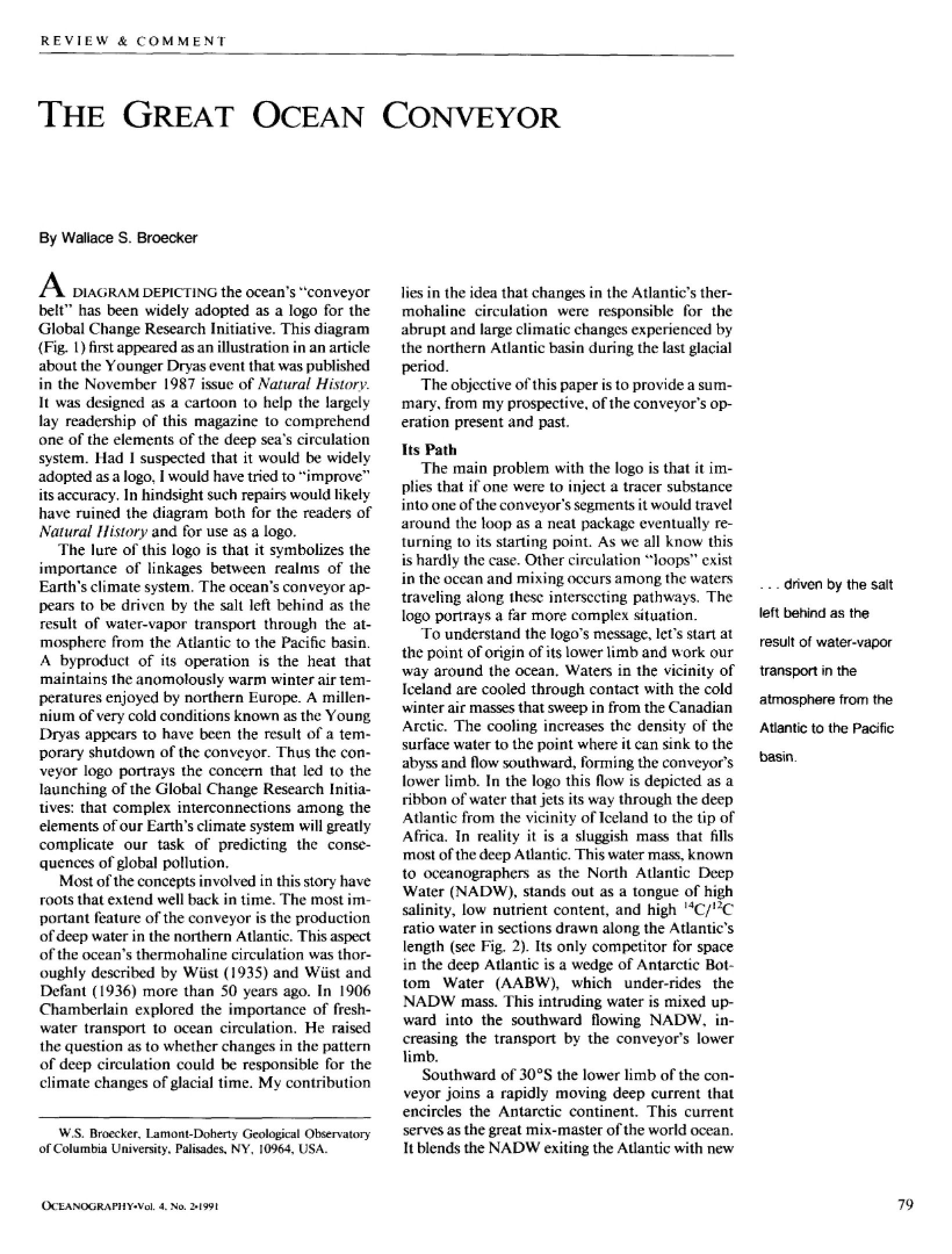 1991 Broecker Oceanography