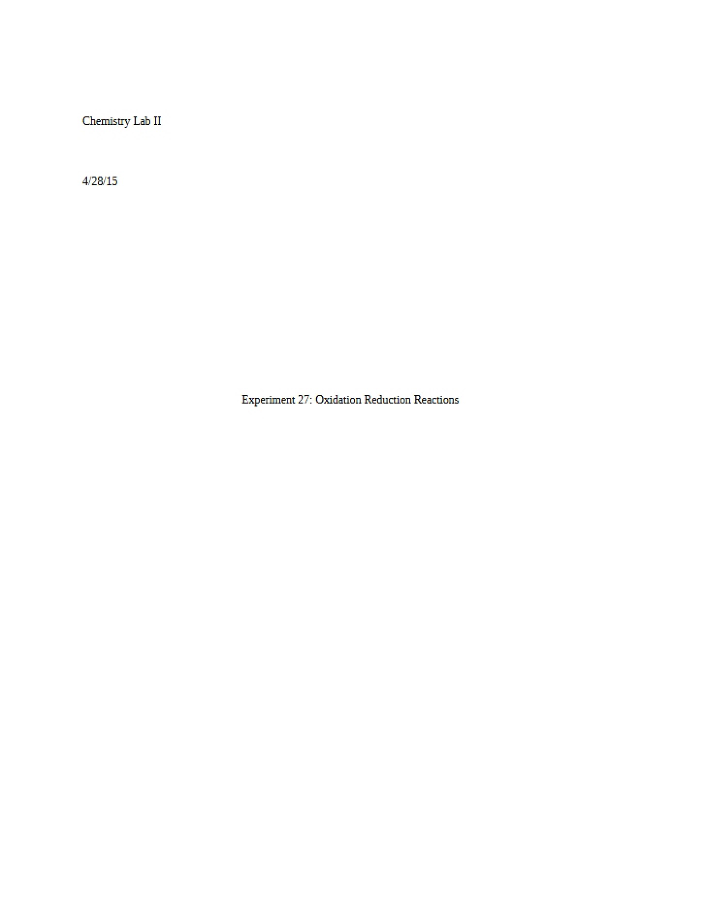 Redox Reactions Experiment 27