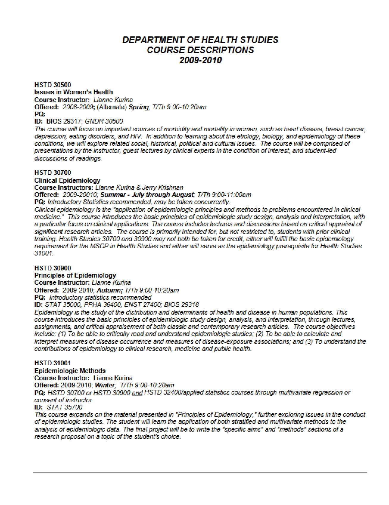 Syllabus for Issues in Women's Health