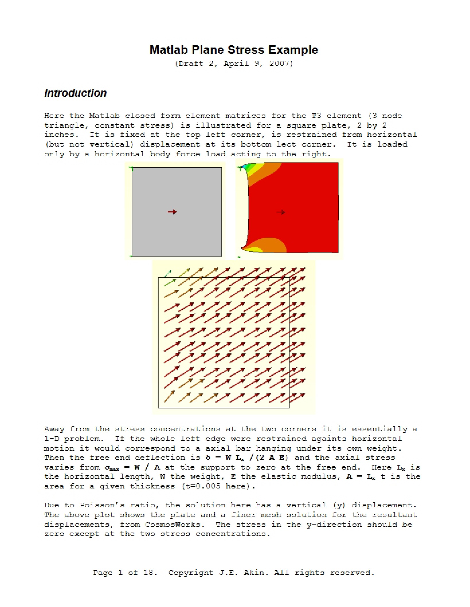 Plane Stress Example in Matlab