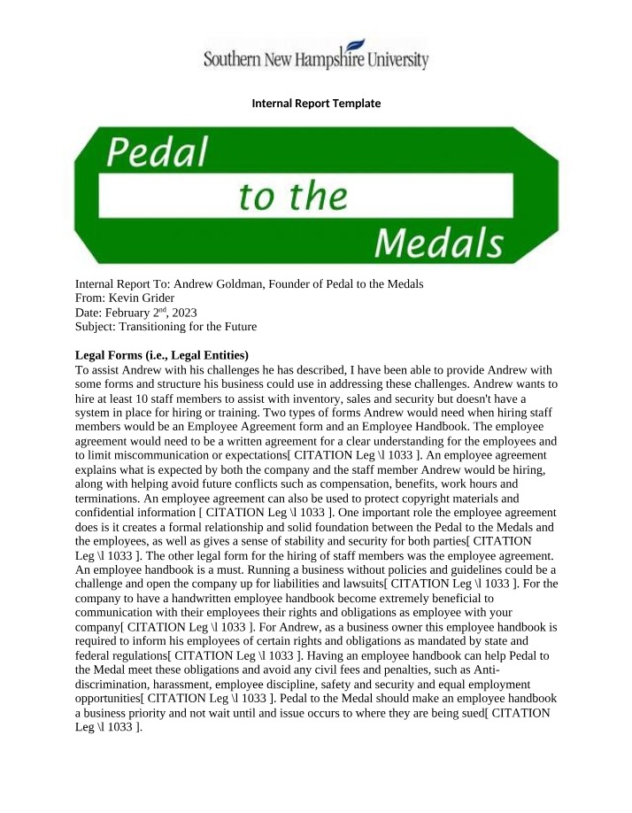 Internal Report - Pedal to the Medals