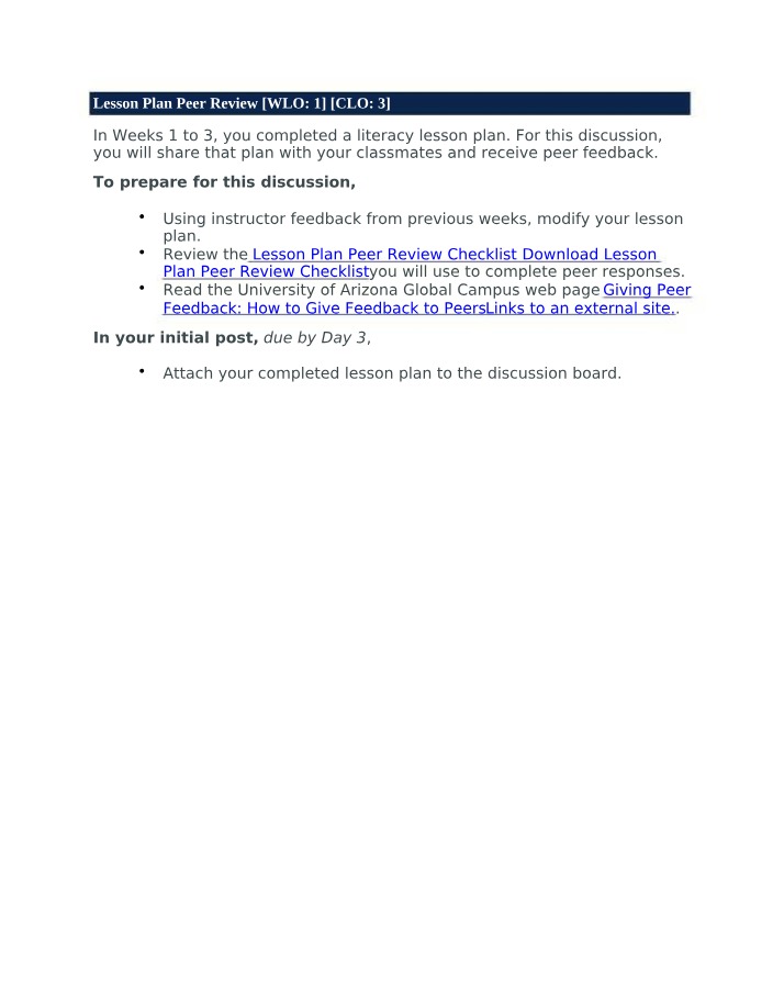 Peer Review Checklist for Lesson Plans